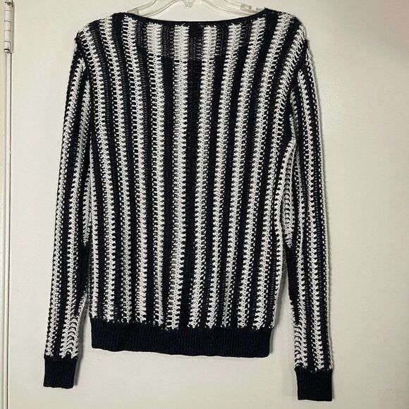THEORY navy white crochet knit linen blend sweater size Small - Picture 4 of 4